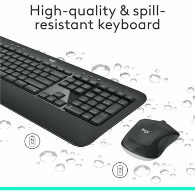 Logitech MK540 Advanced Wireless Keyboard and Mouse Combo for Windows, 2.4 GHz Unifying USB-Receiver, Multimedia Hotkeys, 3-Year Battery Life, for PC, Laptop - USB Wireless RF Keyboard - Black - USB Wireless RF Mouse - Optical - 1000 dpi - Scroll Wheel - QWERTY - Black - Media Player, Calculator, On d - QWERTY - Optical - Wireles s - USB - Windows 7