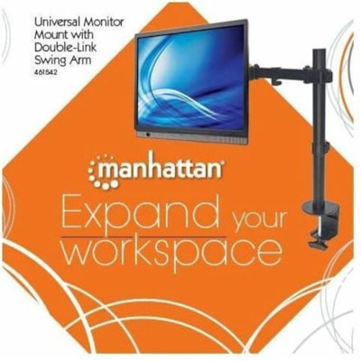 Manhattan 461542 Desk Mount for Monitor, LCD Monitor, Display, TV, Display Screen, LCD Display - Black - Height Adjustable - 1 Display(s) Supported - 10" to 32" Screen Support - 17.64 lb (8000 g) Load Capacity - 75 x 75, 100 x 100 - VESA Mount Compatible - Steel, Cast Metal - 1 unt with Double-Link Swing Arm  Holds One 13in to 3