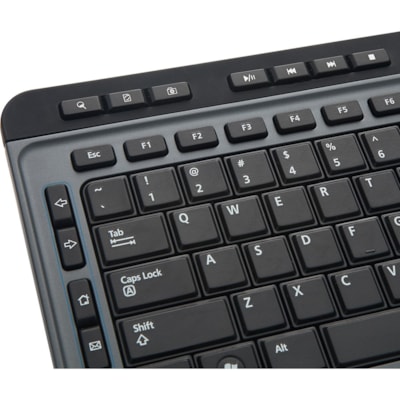 Verbatim Wireless Multimedia Keyboard and 6-Button Mouse Combo - Black - USB Type A Wireless RF - Black - USB Type A Wireless RF - Optical - Scroll Wheel - Black - Multimedia Hot Key(s) - AA, AAA - Compatible with Windows, Mac OS, Linux - 1 Each MULTIMEDIA KYBD/6 BTN MOUSE 2.4GHZ - BLACK