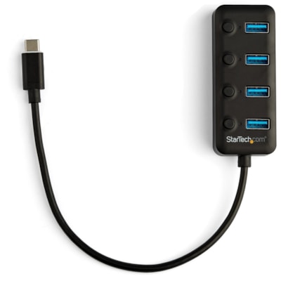 StarTech.com 4 Port USB C Hub - 4x USB 3.0 Type-A with Individual On/Off Port Switches - SuperSpeed 5Gbps USB 3.2 Gen 1 - Bus Powered - Bus-powered 4 port hub with individual port switches - USB-C to 4x USB Type-A ports - SuperSpeed 5Gbps (USB 3.2/USB 3.1 Gen 1 or USB 3.0) - 15W/3A@5V of power - On/  PERP 