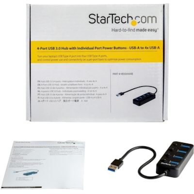 StarTech.com 4 Port USB 3.0 Hub - USB Type-A to 4x USB-A with Individual On/Off Port Switches - SuperSpeed 5Gbps USB 3.2 Gen 1 - Bus Power - 4 port USB 3.0 hub with individual port switches - 4x USB Type-A ports - SuperSpeed 5Gbps (USB 3.2/3.1 Gen 1) - Bus powered USB hub (4.5W shared w/downstream d dual port switches - 4x USB Ty pe-A ports - SuperSp