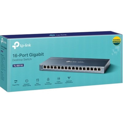 TP-Link 16-Port Gigabit Desktop Switch - 16 Ports - Gigabit Ethernet - 10/100/1000Base-T - 2 Layer Supported - 10 W Power Consumption - Twisted Pair - Desktop, Wall Mountable - 2 Year Limited Warranty  