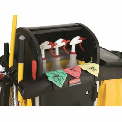 Rubbermaid Commercial Janitorial Cleaning Cart With Doors and Hood - High Security, Black - 4 Casters - 4" (101.60 mm) Caster Size - Plastic, Aluminum - Black, Yellow CART  BLACK 