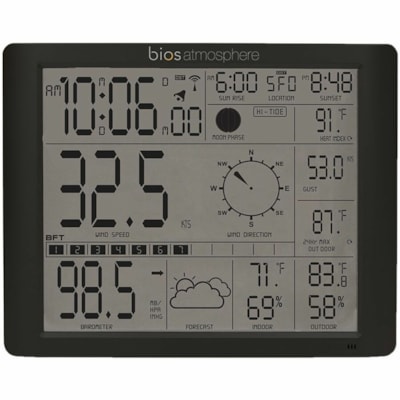 BIOS Weather Jumbo Weather Station - LCD - Weather Station328.08 ft (100000 mm) - Humidity, Temperature, Wind Speed, Wind Direction, Wind Chill, Humidity Index, Heat Index, Atmospheric Pressure - Wall Mountable, Desktop - Gray JUMBO SCREEN 