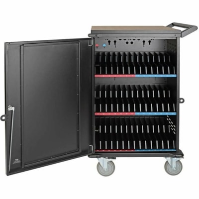 Tripp Lite series CSC42AC 42-Device AC Charging Station Cart, Black - 3 Shelf - Steel, Wood - 26" (661.42 mm) Width x 28.8" (732.54 mm) Depth x 43.1" (1093.47 mm) Height - Steel Frame - Black - For 42 Devices  AC Mobile Charging Cart - Lap tops and Chromebooks