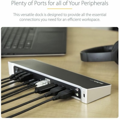 StarTech.com 4K USB-C Dock, Triple UHD 4K Monitor Docking Station, Mac & Windows, HDMI & DisplayPort, 100W PD, 5x USB 5Gbps Hub, TAA - USB-C Dock 3 video outputs, 100W PD - 4x USB-A, 1x USB-C 5Gbps, NIC, headset, K-Slot - Triple monitor on base M-Series MacBook Pro/Air - Works w/ USB-C, USB4, Thunde  