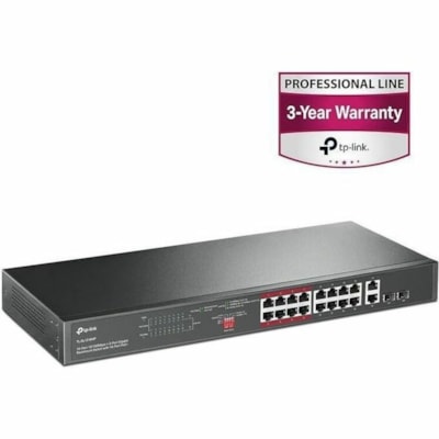 TP-Link 16-Port 10/100Mbps + 2-Port Gigabit Unmanaged PoE Switch - 16 Ports - Fast Ethernet, Gigabit Ethernet - 10/100Base-T, 10/100/1000Base-T, 1000Base-X - 2 Layer Supported - Modular - 2 SFP Slots - 15 W Power Consumption - 250 W PoE Budget - Twisted Pair, Optical Fiber - PoE Ports - 1U - Rack-mo EPERP 
