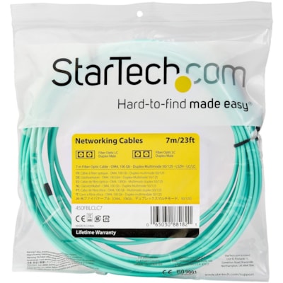 StarTech.com 7m (22ft) LC/UPC to LC/UPC OM4 Multimode Fiber Optic Cable, 50/125µm, 100G, Low Insertion Loss, LSZH Fiber Jumper Cord - 7m (22ft) OM4 Multimode LC/LC-UPC Fiber Cable; 1/10/40/100 Gbps Full Duplex; 50/125µm Core w/ Aramid Sheath; Bandwidth: 2000MHz·km at 850nm w/ VCSEL sourc r Optic Patch cable connects w ith SFP+ and QSFP+ t