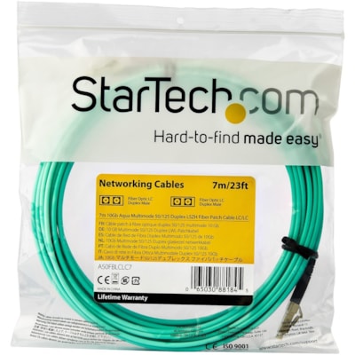 StarTech.com 7m (22ft) LC/UPC to LC/UPC OM3 Multimode Fiber Optic Cable, Full Duplex 50/125 Zipcord, 100G, LSZH Fiber Jumper Cord - 7m (22ft) OM3 Multimode LC/LC-UPC Fiber Cable; 1/10/40/100 Gbps Full Duplex; 50/125um Core w/ Aramid Sheath; Bandwidth: 2000MHz·km at 850nm w/ VCSEL source; Outer Diame UPC Fiber Cable; 1/10/40/100 G bps Full Duplex; 50/