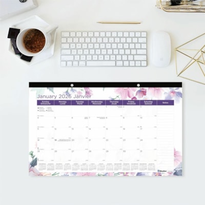 Blueline 2026 12-Months Monthly Desk Pad/Calendar - January to December - 17-3/4" x 10-7/8 - Passion Collection - Bilingual - Monthly, Yearly - 12 Month - January 2026 to December 2026 - 1 Month Single Page Layout - 17 3/4" (450.85 mm) x 10 7/8" (276.23 mm) Sheet Size - 2 x Holes - Desk Pad - Clear   