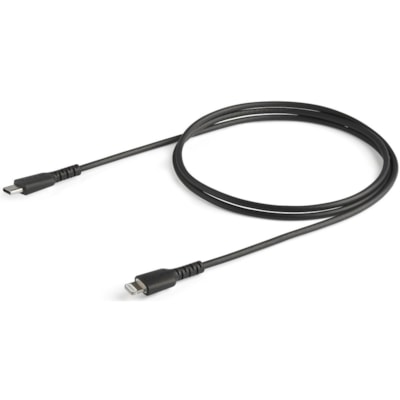 StarTech.com 3 foot/1m Durable Black USB-C to Lightning Cable, Rugged Heavy Duty Charging/Sync Cable for Apple iPhone/iPad MFi Certified - Aramid fiber shelters heavy duty lightning cable from stress of bends/twists - Black durable strong rugged USB-C to Lightning charger cable - Strain relief for 1  CABL 