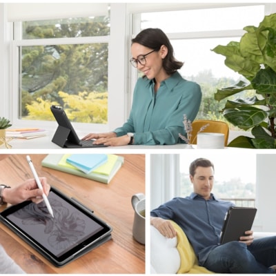 Logitech Slim Folio Keyboard/Cover Case (Folio) iPad (7th Generation), iPad (8th Generation), iPad (9th Generation) Tablet - Graphite - Water Resistant, Scratch Resistant, Bump Resistant - Plastic Body - 7.28" (184.91 mm) Height x 10.12" (257.05 mm) Width x 0.87" (22.10 mm) Depth  