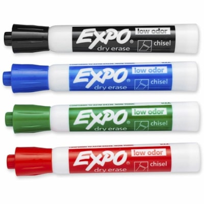 Expo Dry Erase Marker - Bold Chisel Marker Point - Assorted Ink - Dry - 4 Pack LOW ODOUR CHISEL POINT NON TOXIC SANFORD EXPO