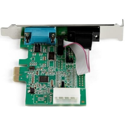 StarTech.com 2-port PCI Express RS232 Serial Adapter Card - PCIe to Dual Serial DB9 RS-232 Controller - 16950 UART - Windows and Linux - 2-port PCI Express RS232 serial controller card 16950 UART/ASIX AX99100 - Bi-directional speeds 921.6Kbps/port | 256 byte FIFO | 9th data bit - Pin 9 pwr out 5v/12  CTLR 
