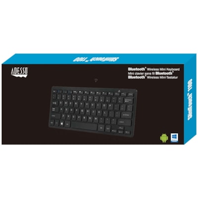 Adesso Bluetooth Wireless SlimTouch Mini Keyboard - Wireless Connectivity - Bluetooth - 30 ft (9144 mm) - USB Interface - 78 Key(s) - English (US) - QWERTY Layout - iPad - Windows - Scissors Keyswitch - AAA Battery Size Supported - Black  Wireless Mini Keyboard  Low P rofile Scissors Swit