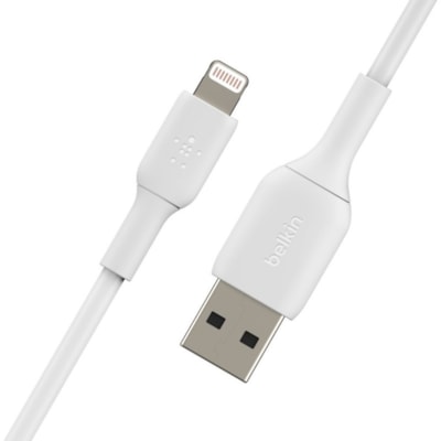 Belkin BoostCharge Lightning to USB-A Cable (2 meter / 6.6 foot, White) - 6.6 ft Lightning/USB Data Transfer Cable for Notebook, Power Bank, iPhone, iPad, iPad Pro - First End: 1 x Lightning Male - Second End: 1 x USB Type A Male - MFI - White  