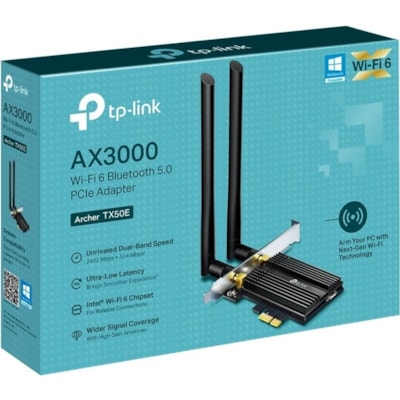 TP-Link TX50E IEEE 802.11ax Bluetooth 5.0 Dual Band Wi-Fi/Bluetooth Combo Adapter for Bluetooth Headset, Desktop Computer - PCI Express - 2.93 Gbit/s - 2.40 GHz ISM - 5 GHz UNII - Plug-in Card  WRLS 
