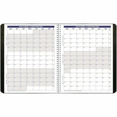 Blueline 2026 DuraGlobe 14-Month Monthly Planner - December to January - 8-7/8" x 7-1/8" - Black - Bilingual - Monthly - 14 Month - December 2025 to January 2027 - 7:00 AM to 6:00 PM - Hourly - 1 Month Double Page Layout - 7 1/8" (180.98 mm) x 8 7/8" (225.43 mm) Sheet Size - Twin Wire - Black - Pape  