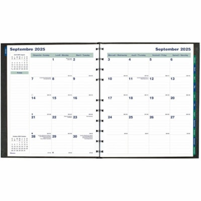Blueline 2026 MiracleBind CoilPro 16-Month Monthly Planner - September to December - 11" x 9-1/16" - Black - Bilingual - 16 Month - September 2025 to December 2026 - 1 Month Double Page Layout - 9 1/16" (230.12 mm) x 11" (279.40 mm) Sheet Size - Twin Wire - Black - Paper - Note Page, Repositionable,  