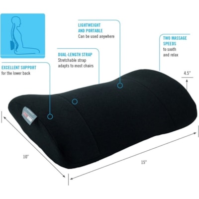 ObusForme Side To Side Lumbar Cushion With Massage - Black - Polyurethane Foam - 1 Each BLACK LUMBAR SUPPORT SIZE  10.88" X 16.75" X 4.50"