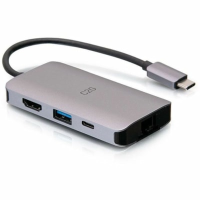 C2G - Station d'accueil C2G54456 - pour Ordinateur portable, Tablette PC - Capacité de chargement - USB Type C - 4K @30Hz, 4K, Full HD - 3840 x 2160, 1920 x 1080 - 3 x Ports USB - 1 x USB 3.0 - 1 x Ports USB Type-A - USB Type-A - 2 x Ports USB Type-C - USB Type-C - 1 x Ports RJ-45 - Ré  With HDMI  USB-A  Ethernet  a nd USB-C Power Deliv