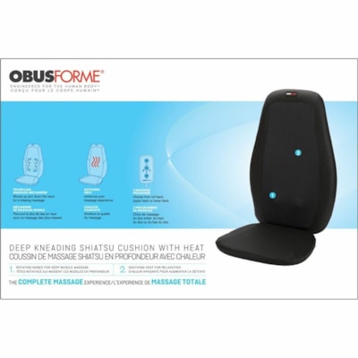 ObusForme Deep Kneading Shiatsu Massage Cushion with Heat - Back, Lower Back, Upper Back Shiatsu/Heat Massager - Black DEEP KNEADING SHIATSU MASSAGE 