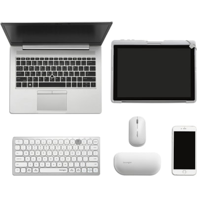 Kensington Multi-Device Dual Wireless Compact Keyboard - Wireless Connectivity - Bluetooth/RF - 2.40 GHz - Multimedia Hot Key(s) - Computer, Tablet, Mobile Phone - Windows, Mac OS, ChromeOS, iOS - Scissors Keyswitch - AAA Battery Size Supported - Silver pact Keyboard - Silver 