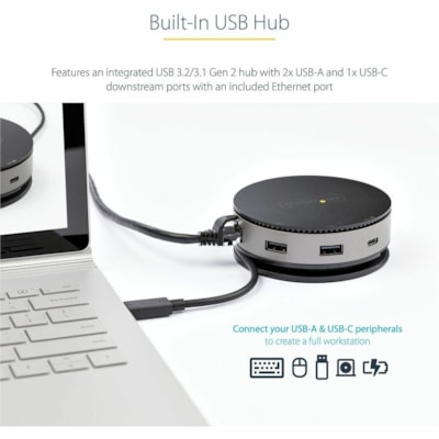 StarTech.com USB C Multiport Adapter - USB Type-C 10Gbps Mini Dock 4K 60Hz HDMI/DisplayPort/1080p VGA - 75W PD Passthrough, USB Hub & GbE - 10Gbps USB-C mini dock - Single 4K 60Hz monitor w/ DisplayPort 1.4 host (DP/HDMI 2.0 HDR) or 4K 30Hz w/ DP 1.2 host, or 1080p VGA - 2x USB-A/1x USB-C/GbE - USB-  