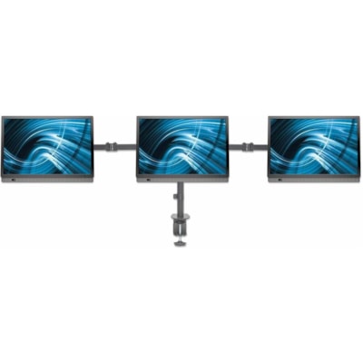 Manhattan 461658 Desk Mount for LCD Monitor, Display, Monitor - Black - Height Adjustable - 3 Display(s) Supported - 13" to 27" Screen Support - 46.30 lb (21000 g) Load Capacity - 75 x 75, 100 x 100 - VESA Mount Compatible - Steel, Cast Metal th Center Mount and Double-Lin k Swing Arms Support