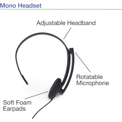 Verbatim Mono Headset with Microphone and In-Line Remote - Mono - Mini-phone (3.5mm) - Wired - 32 Ohm - 20 Hz to 20 kHz - Over-the-head - Monaural - Circumaural - 5.2 ft (1.60 m) Cable - Omni-directional Microphone WIRED W/IN-LINE REMOTE 3.5MM AUDIO JACK