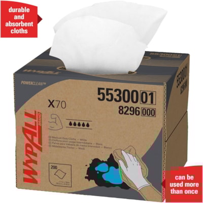Wypall - Chiffon de nettoyage 55300 - largeur de 11,10 po (281,94 mm) x longueur de 16,80 po (426,72 mm) - Blanc - Copeaux de bois, Polypropylène - 200 / Carton  