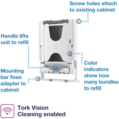TORK PeakServe Large Recessed Cabinet Paper Hand Towel Adapter H5 - 1200 x Towel - 20.40" (518.16 mm) Height x 14.40" (365.76 mm) Width x 4.30" (109.22 mm) Depth - Plastic - White - 1 Box CAB TOWEL ADAPTER ABS WHITE DISPENSER