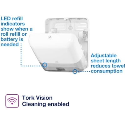 TORK Matic Hand Towel Roll Dispenser White H1 - Touchless Dispenser - 14.50" (368.30 mm) Height x 13" (330.20 mm) Width x 8" (203.20 mm) Depth - Plastic - White - Smart Sensor, Touch-free, Refill Indicator, Adjustable, Hygienic - 1  
