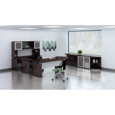 Safco - Étagère de bureau Medina, moka, 63 po x 15 po x 18 1/4 po - 2 Porte(s) - 4 Étagère(s) - Biseauté Bord - Tissu: Panneau de fibres à densité moyenne (MDF), Stratifié - Finition: Moka MOKA 