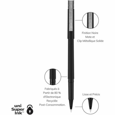 uniball(tm) - Rollerball Pen Classic - 0,5 mm (0,02 po) Micro Pointe de stylo - Ink Noir - Liquide - Barrel Noir - 36 / emballage NOIR  BOÎTE DE 36 