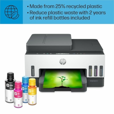 HP Smart Tank 7301 All-in-One Printer-Multifunction printer-color-ink-jet-refillable-Copier/Scanner-4800x1200 dpi Print-Automatic Duplex Print-5000 Pages-250 sheets Input-Color Flatbed Scanner-1200 dpi Optical Scan-Wireless LAN - Copier/Printer/Scanner - 4800 x 1200 dpi Print - Automatic Duplex Prin /Canada 