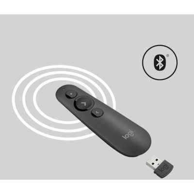 Logitech R500s Laser Presentation Remote - Laser - Wireless - Bluetooth - 2.40 GHz - Graphite, Black - USB - 3 Button(s) on Remote Graphite 