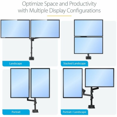 StarTech.com Desk Mount Dual Monitor Arm, Height Adjustable Monitor Mount for 2x VESA Displays up to 32" (17.6lb/8kg), Mechanical Spring - VESA 75x75/100x100mm desk mount dual monitor arm for 2x 32 inch (16:9) displays (17.6lb each) - Clamp/Grommet; Detachable VESA plates - Articulating ergonomic mo  MNT 