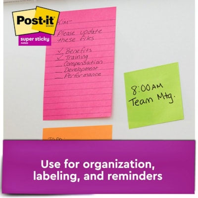 Post-it® Super Sticky Notes - Supernova Neons Color Collection - 4" (101.60 mm) Flag/Note Width x 6" (152.40 mm) Flag/Note Length - Rectangle - 45 Sheets per Pad - Blue, Green, Pink, Lilac - Sticky - 24 / Pack 45 SHTS/SPRNOVA NEONS COLLECTN 