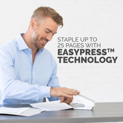 Fellowes LX840 Half Strip EasyPress Stapler White - Holds Upto 105 Staple - Half Strip - White - Metal - 1 Each HALF STRIP  EFFORTLESS STAPLER 25 SHEET CAPACITY  WHITE