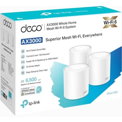 TP-Link Deco X50(3-pack) - AX3000 Whole Home Mesh Wi-Fi 6 System 3-Pack - Dual Band - 2.40 GHz ISM Band - 5 GHz UNII Band - 2 x Antenna(2 x Internal) - 375 MB/s Wireless Speed - 3 x Broadband Port - Gigabit Ethernet - Desktop  