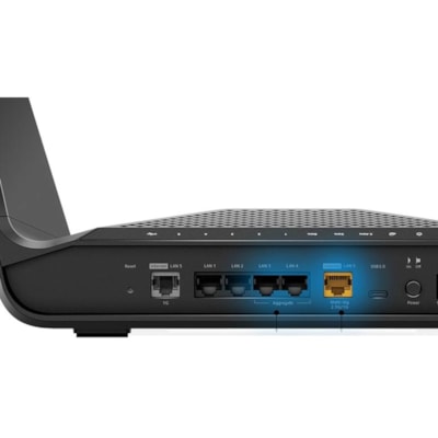 Netgear Nighthawk RAXE300 Wi-Fi 6E IEEE 802.11 a/b/g/n/ac/ax Ethernet Wireless Router - Tri Band - 2.40 GHz ISM Band - 5 GHz UNII Band - 6 x Antenna(6 x Internal) - 998.40 MB/s Wireless Speed - 5 x Network Port - 1 x Broadband Port - USB - 2.5 Gigabit Ethernet - VPN Supported  WRLS 