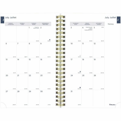 Blueline Essential Planner - Academic - Weekly, Monthly - 13 Month - July to July - Twin Wire - Multicolor, Gold - Foil - Translucent Cover - 8" (203.20 mm) Height x 5" (127 mm) Width - Bilingual, Monthly Planner, Ruled Planning Space, Reminder Section, Notes Area, Periodic Table, Multiplication Tab  