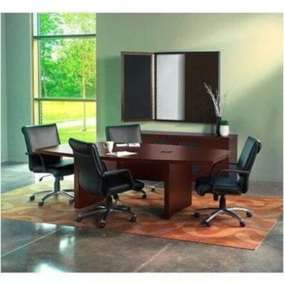 Safco Aberdeen 72" Boat-Shaped Conference Table, Mocha - Material: Medium Density Fiberboard (MDF), Laminate, Wood - Finish: Mocha, Laminate - Durable, Cable Management, Grommet, Modesty Panel, Abrasion Resistant, Stain Resistant - For Conference Table MAYLINE GROUP MOCHA