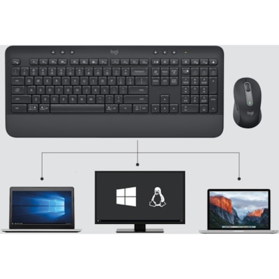 Logitech Signature MK650 Combo for Business Wireless Mouse and Keyboard Combo - USB Plunger Wireless Bluetooth/RF Keyboard - 118 Key - French - Graphite - USB Wireless Bluetooth/RF Mouse - 4000 dpi - Scroll Wheel - Graphite - AA - Compatible with PC, Mac  