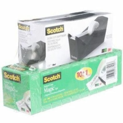 Scotch Magic Invisible Tape - 27.8 yd (25.4 m) Length x 0.75" (19 mm) Width - 0.75" Core - Matte - Transparent - Matte Acetate Backing - Acrylic Adhesive - Dispenser Included - Moisture Resistant, Yellowing Resistant, Split Resistant - For Home, School, Office, General Purpose, Wrapping, Sealing, Me BLK WITH 10 ROLLS TAPE 3/4" X 1000' 810 MAGIC TAPE