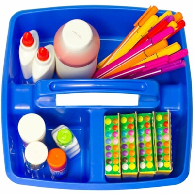 Storex Small Caddy, Blue - 3 Compartment(s) - Compartment Size : 8" (203.20 mm) x 3.50" (88.90 mm) x 3.75" (95.25 mm) - 9.2" (233.68 mm) Height x 9.2" (233.68 mm) Width x 5.2" (132.08 mm) Depth - Handle, Washable, Dishwasher Safe - Blue - Plastic - 6 Pack BLUE 