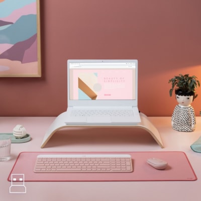 Logitech MK470 Keyboard & Mouse - USB Mechanical Wireless RF 2.40 GHz Keyboard - USB Wireless RF Mouse - Optical - 1000 dpi - Scroll Wheel - Symmetrical - AAA, AA - Compatible with Desktop Computer, Notebook for PC COMPACT & QUIET WIRELESS KEYBOARD & MOUSE COMBO - ROSE