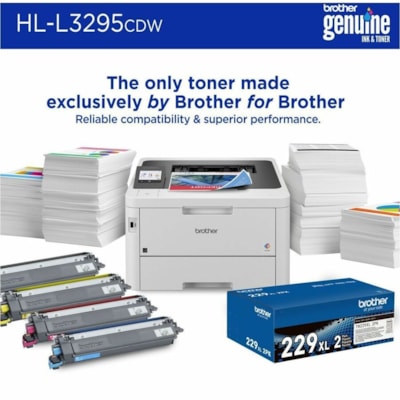 Brother HL-L3295CDW Desktop Wireless Laser Printer - Color - 31 ppm Mono / 31 ppm Color - 2400 x 600 dpi class - Automatic Duplex Print - 250 Sheets Input - Ethernet - Wireless LAN - Wi-Fi Direct, Apple AirPrint, Mopria, Brother Mobile Connect - 50000 Pages Duty Cycle - Plain Paper Print - Gigabit E  