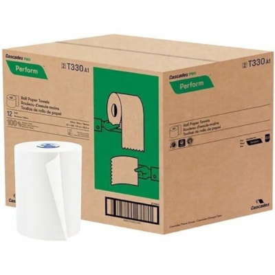 Cascades PRO - Essuie-tout Perform - 1 Pli - largeur de 7,50 po (190,50 mm) x longueur de 600 pi (182,88 m) - Blanc - Fibre - 12 / Étui 12/CASE  600 FEET  WHITE 